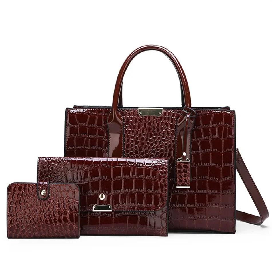 Conjunto Bolsa de Couro Crocodalio