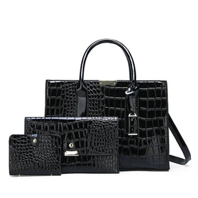 Conjunto Bolsa de Couro Crocodalio