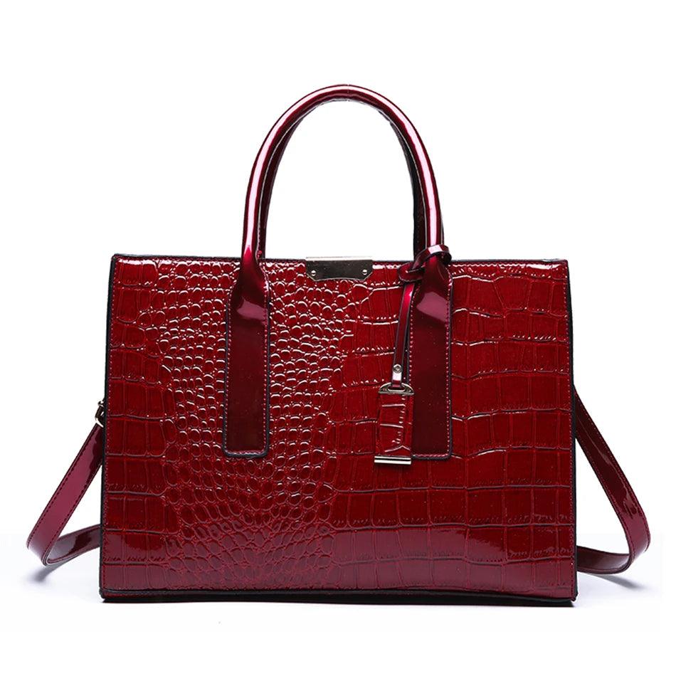 Conjunto Bolsa de Couro Crocodalio